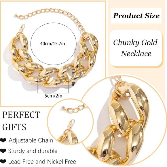 Trendy 40cm Gold Necklace - Comfortable Chunky Chain Choker for Fashionistas - Picture 6 of 9